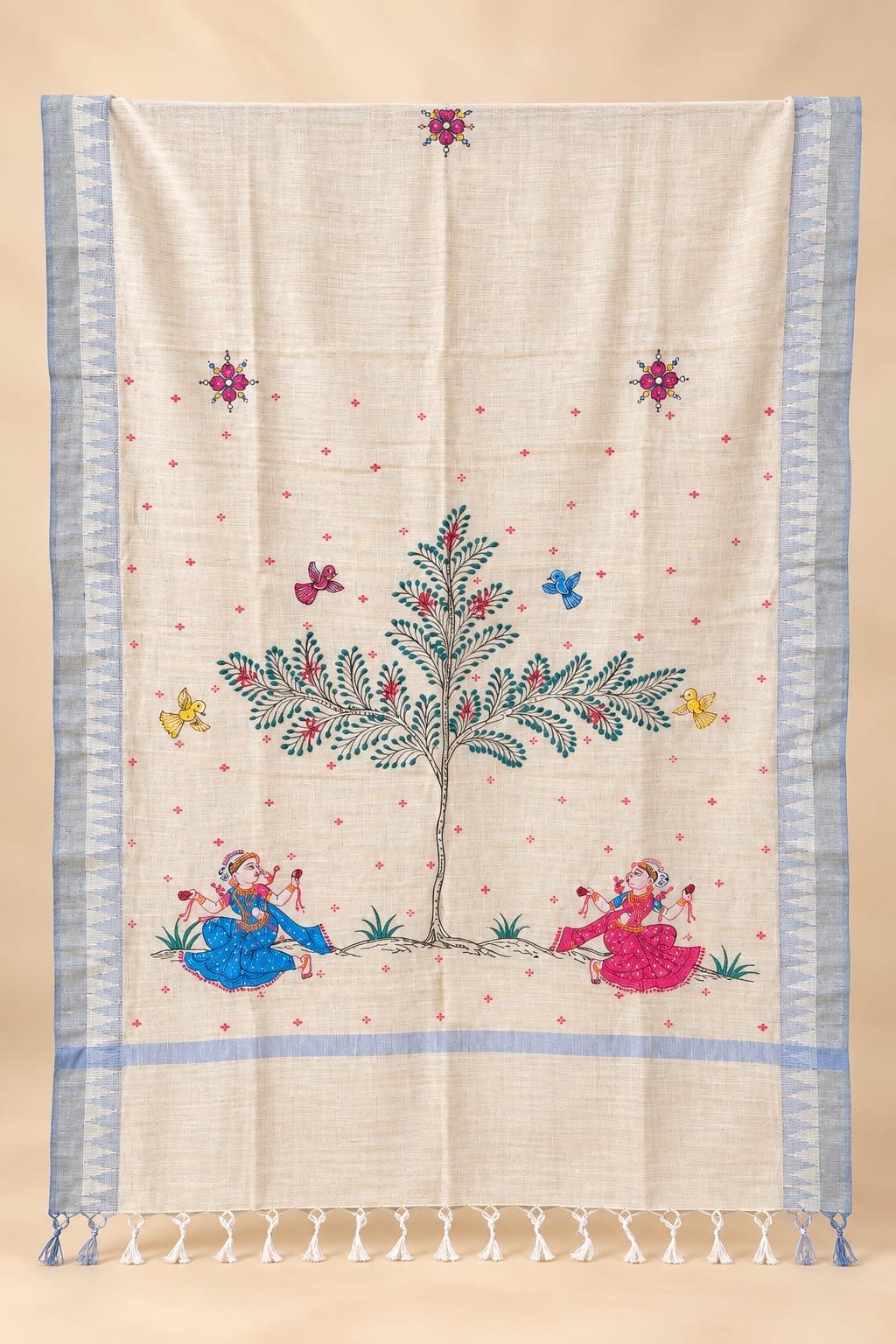 Tassar Cotton Dupatta-Hand Painted Elegance