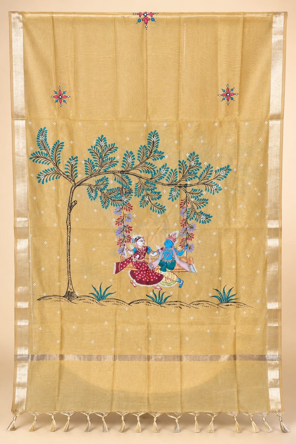 Chanderi silk Dupatta- Hand - Painted Elegance