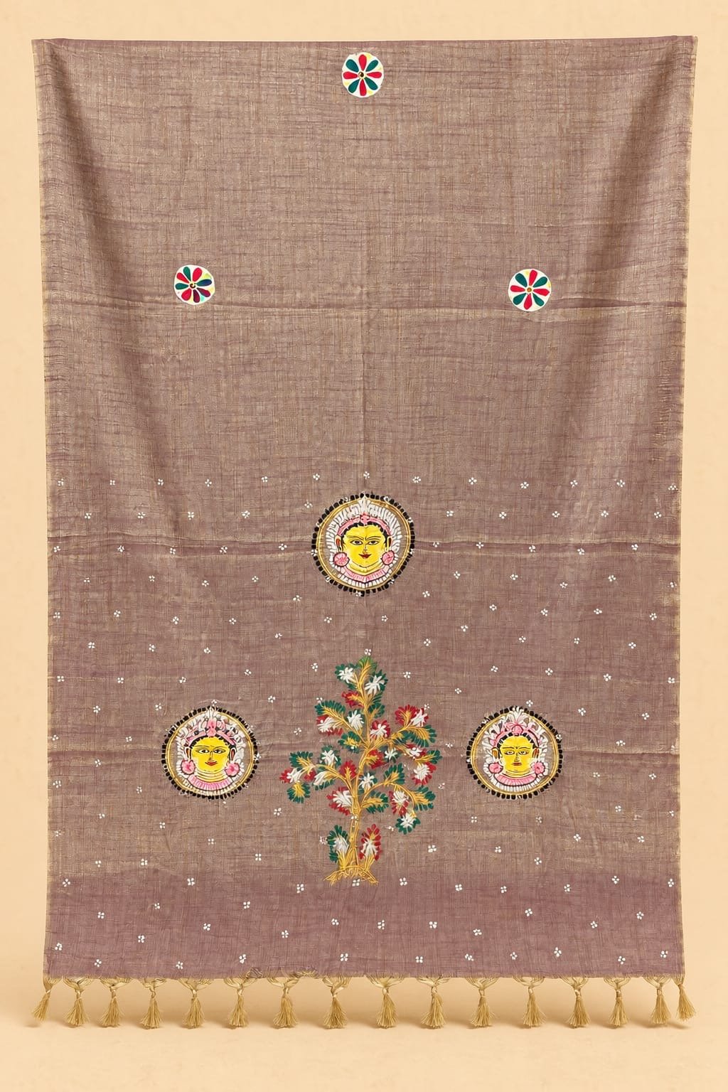 Tassar Cotton Dupatta - Hand Painted Elegance