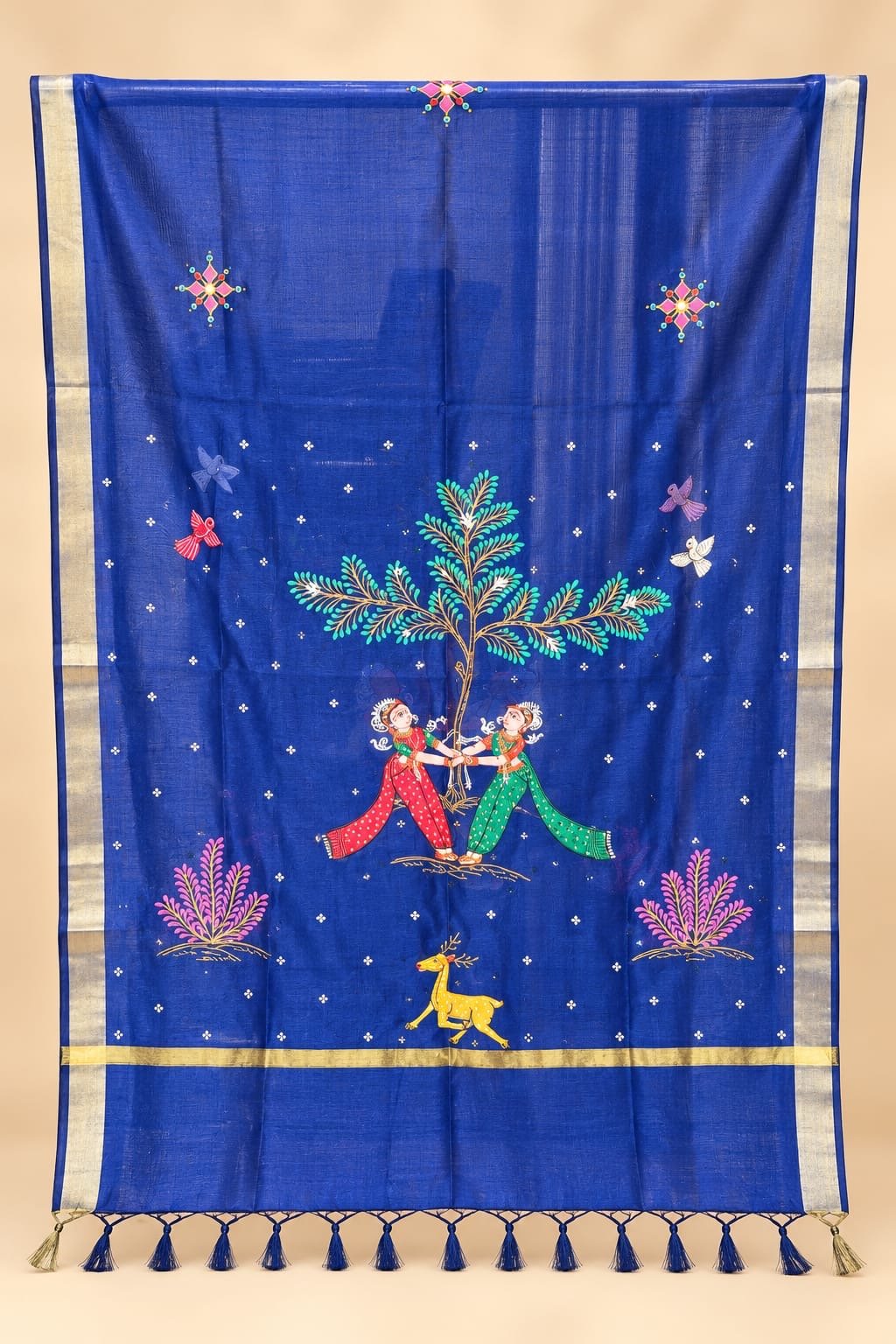Royal Blue Chanderi silk - Hand painted pattachitra Dupatta