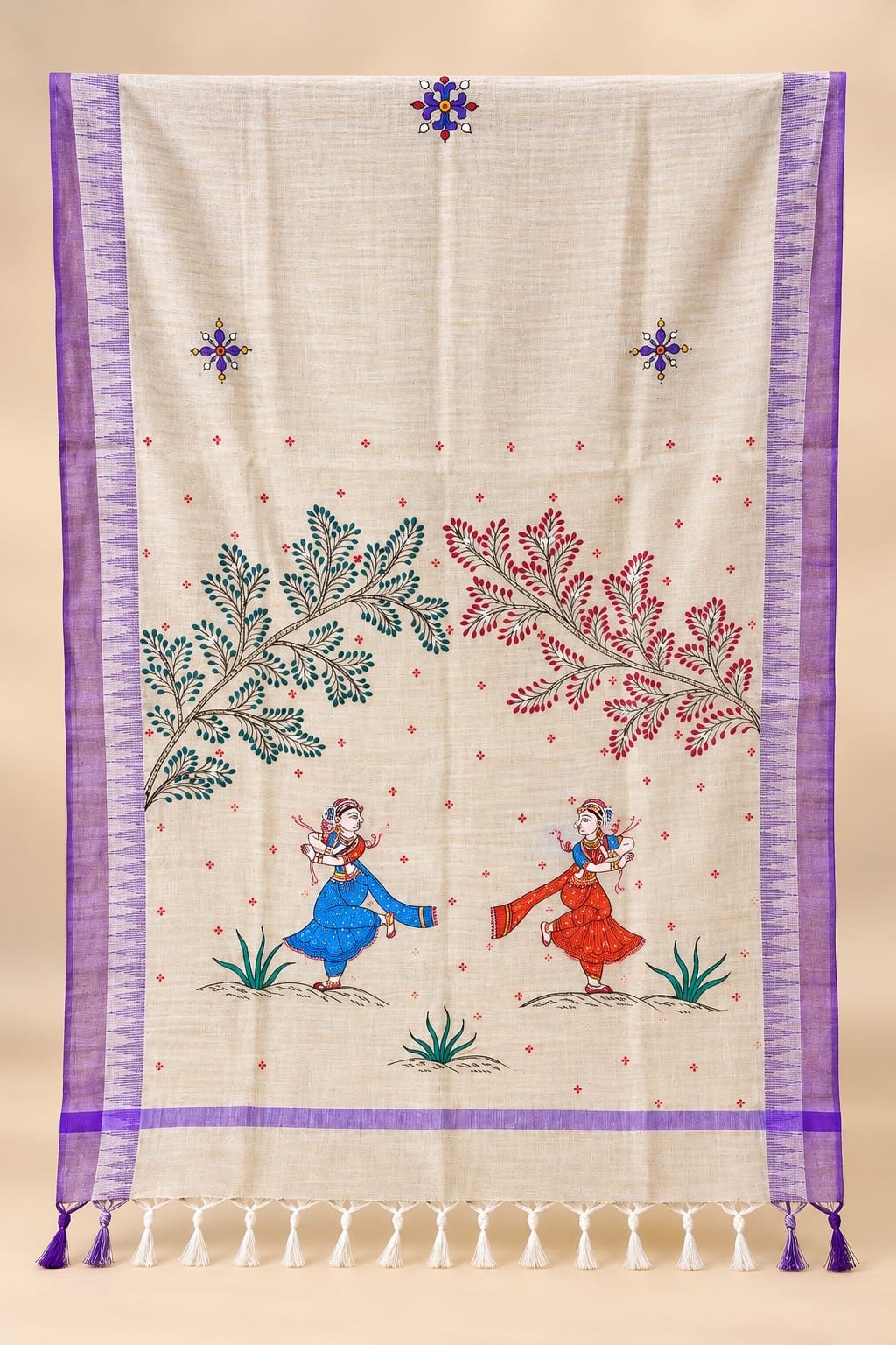 Tassar Cotton Dupatta - Hand Painted Elegance