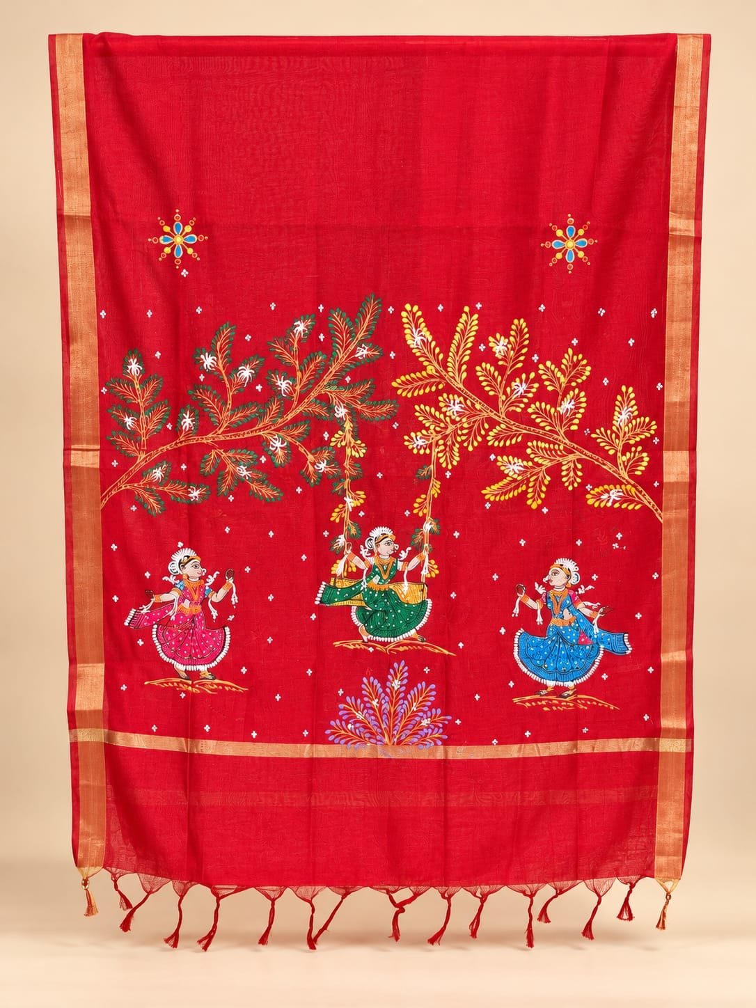 Chanderi Silk Dupatta- Hand Painted Elegance
